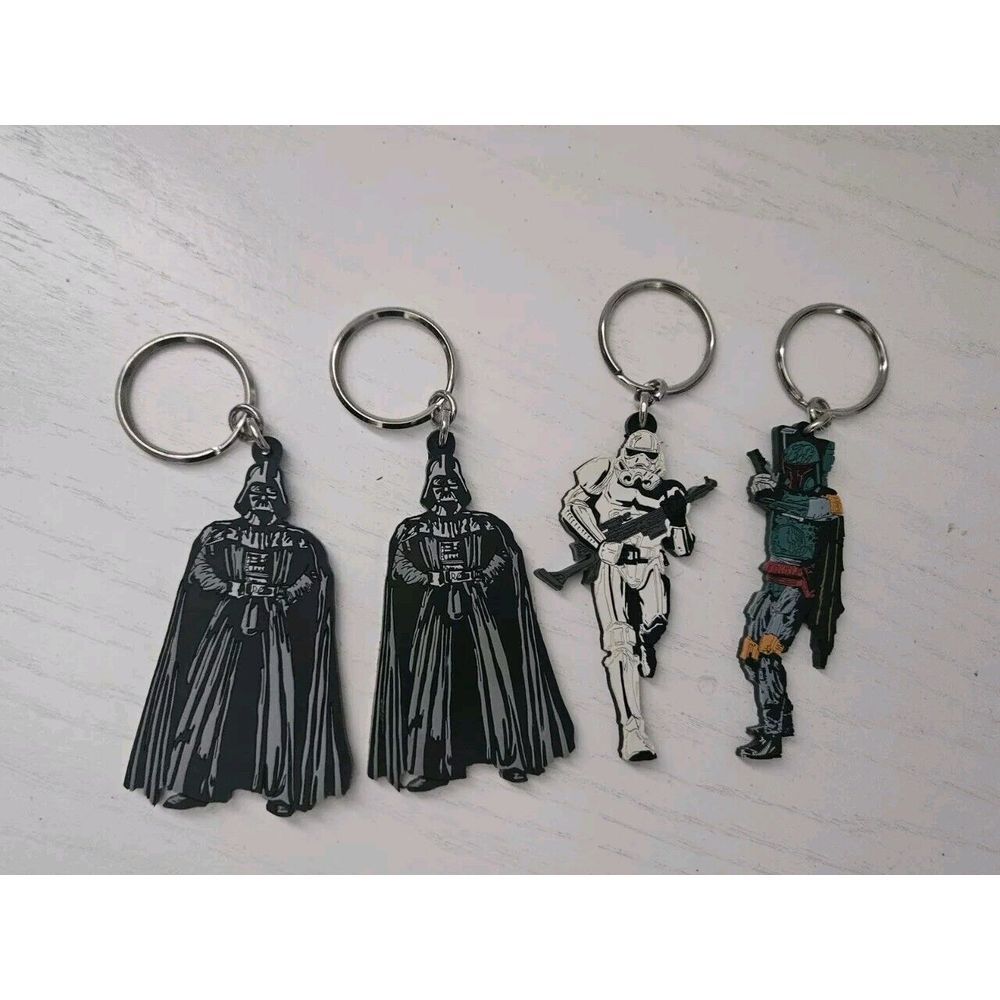Vtg 1997 Star Wars Applause 4 Rubber Keychain Lot Boba Fett Vader Stormtrooper